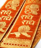 Radhe Radhe Religious Dupatta with Peacock Feather Design (RED__D15)