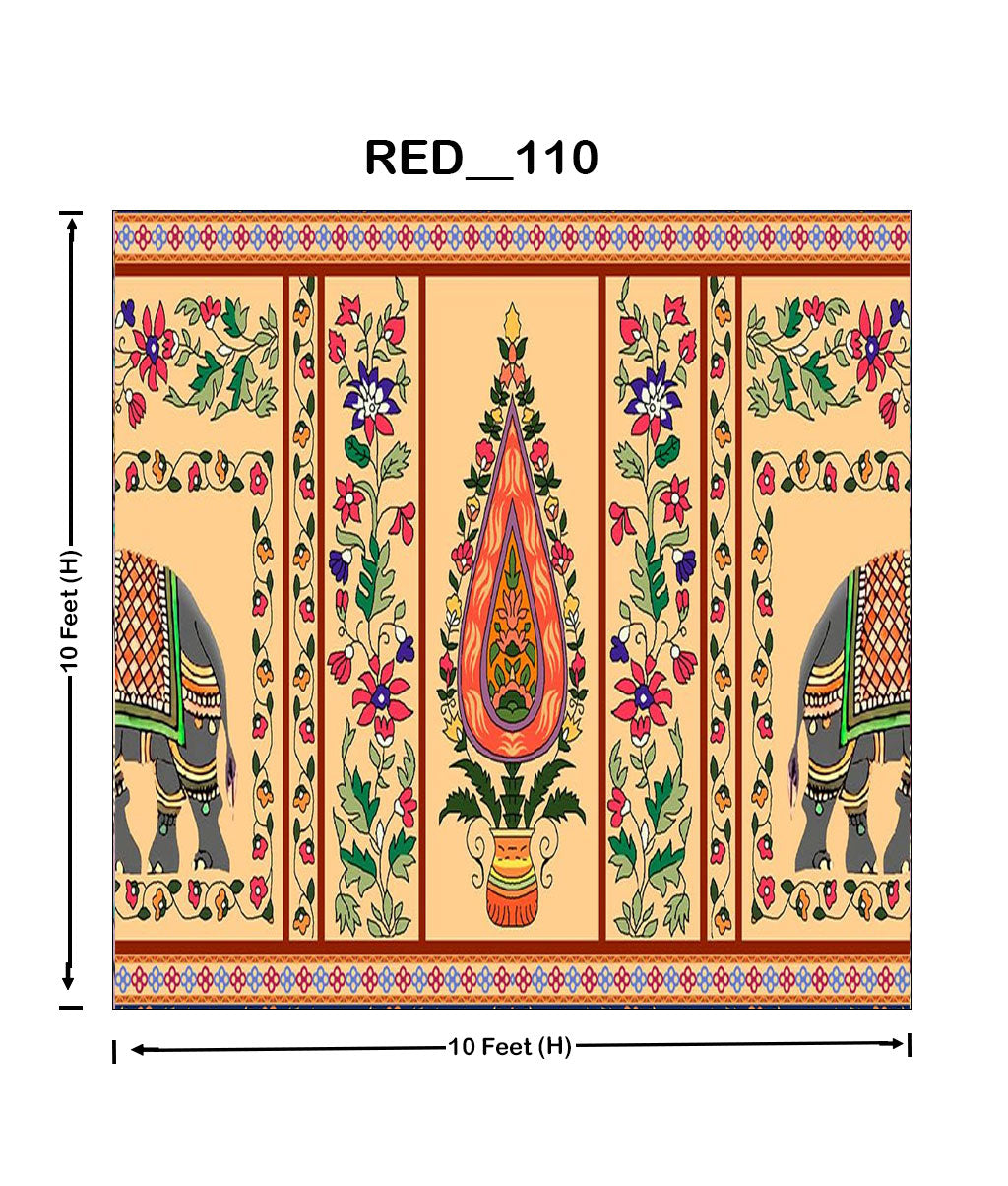 Pichwai Style Printed Backdrop(RED_110) 1