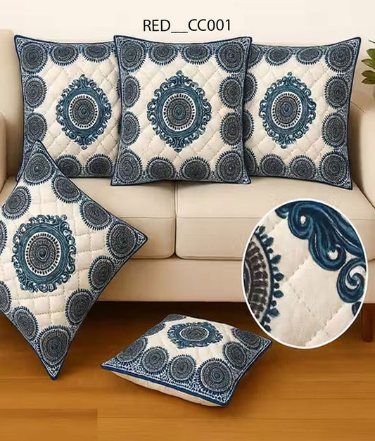 Premium 16x16 Inch Blue Cushion Cover Set of 5 – Decorative Sofa & Bed Pillow Covers | Home Décor & Diwali Gifting Special (RED_CC001) - Royal events&decors #