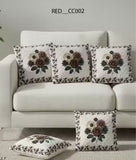 Set of 5 Velvet Quilted Cushion Covers 16x16 Inch Soft Printed Sofa Pillow Covers for Living Room Bedroom Home Decor (Cream Floral Design)(RED_CC002) - Royal events&decors #