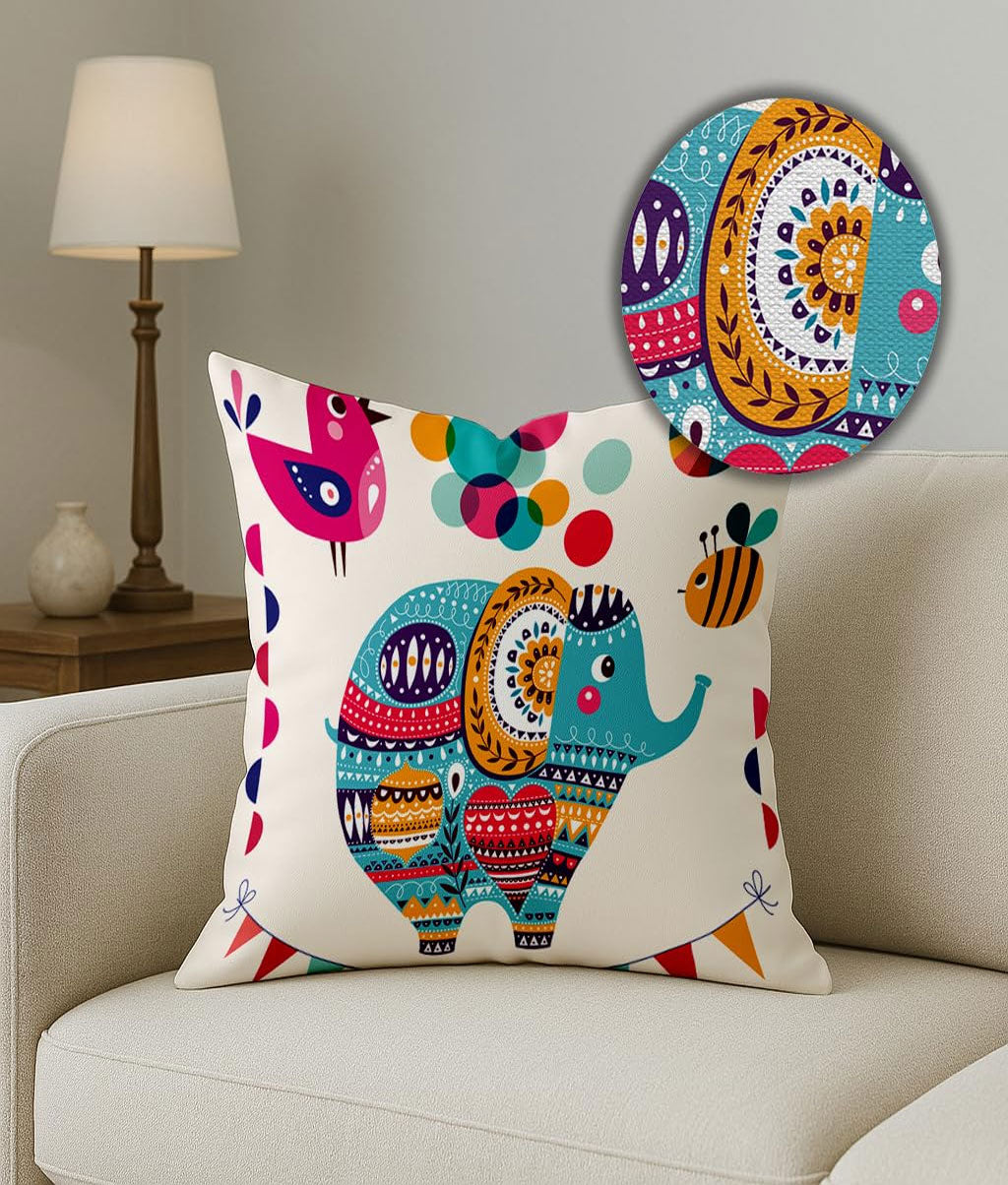 Multicolor Elephant Cushion Covers (5 pcs, 16x16)(RED__CC0010) - Royal events&decors #