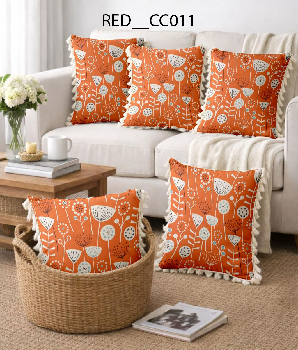 Floral Print Decorative Cushion Cover 16 x 16 inches, Set of 5, Cotton.(RED__CC011) - Royal events&decors #