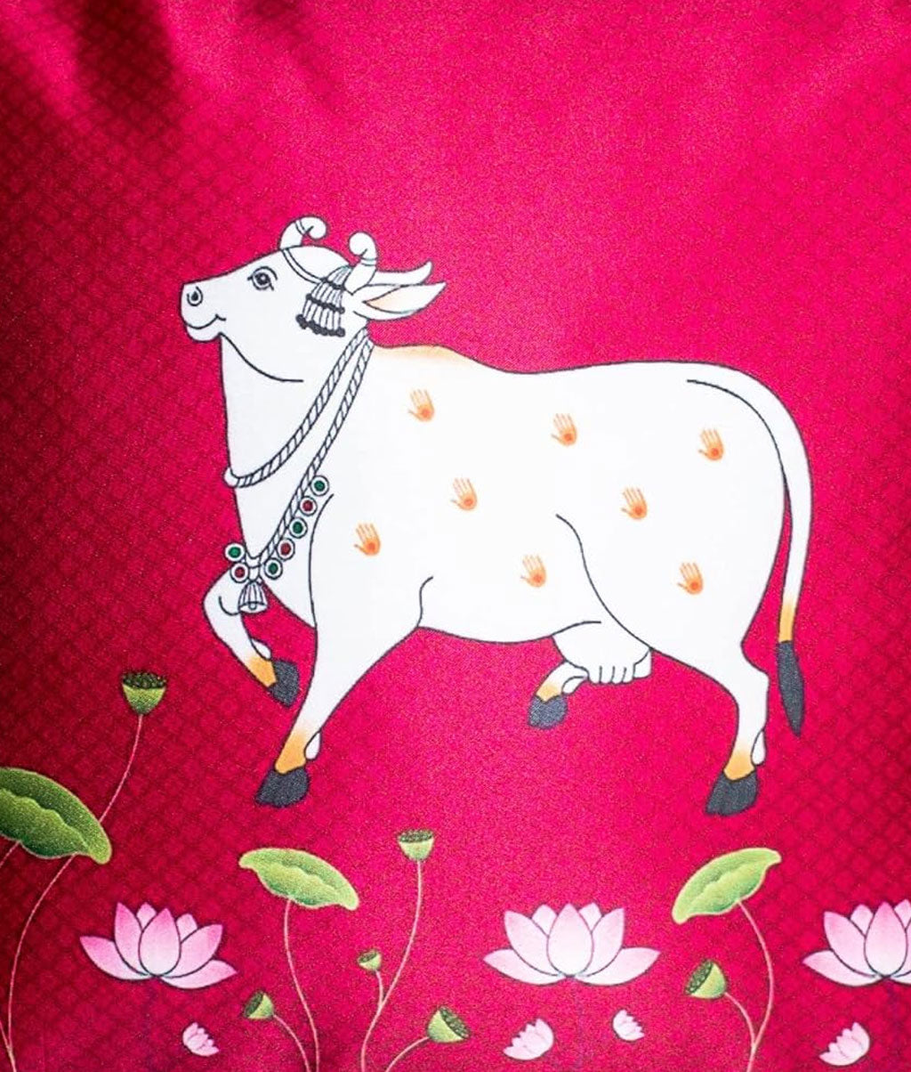 Satin Cow Pichwai Cushion Covers Set of 5 (16x16) (RED__CC015) - Royal events&decors #