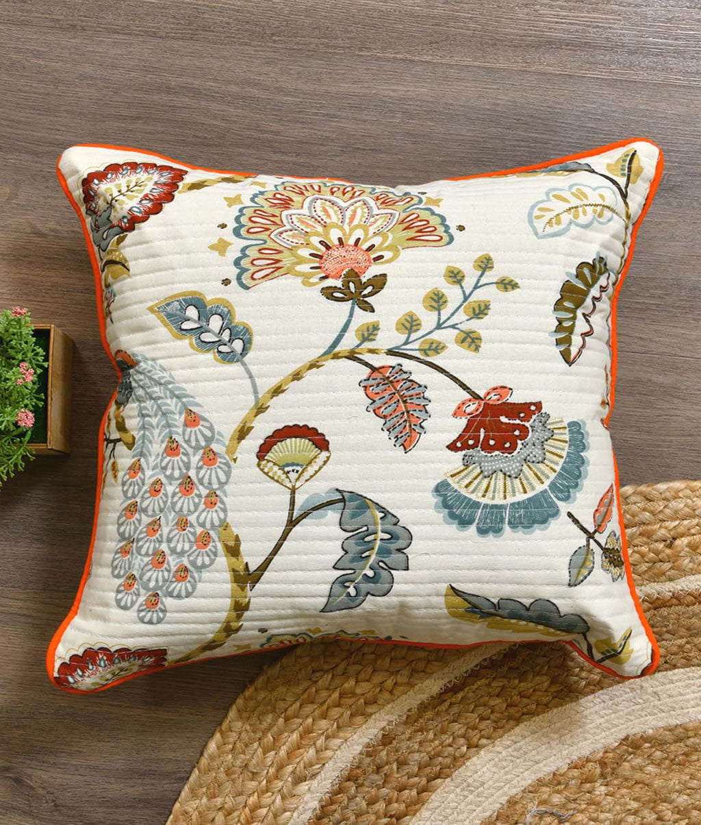Cotton Cushion Covers Set of 2; 16x16 Inches; Multicolor Peacock - Royal events&decors #