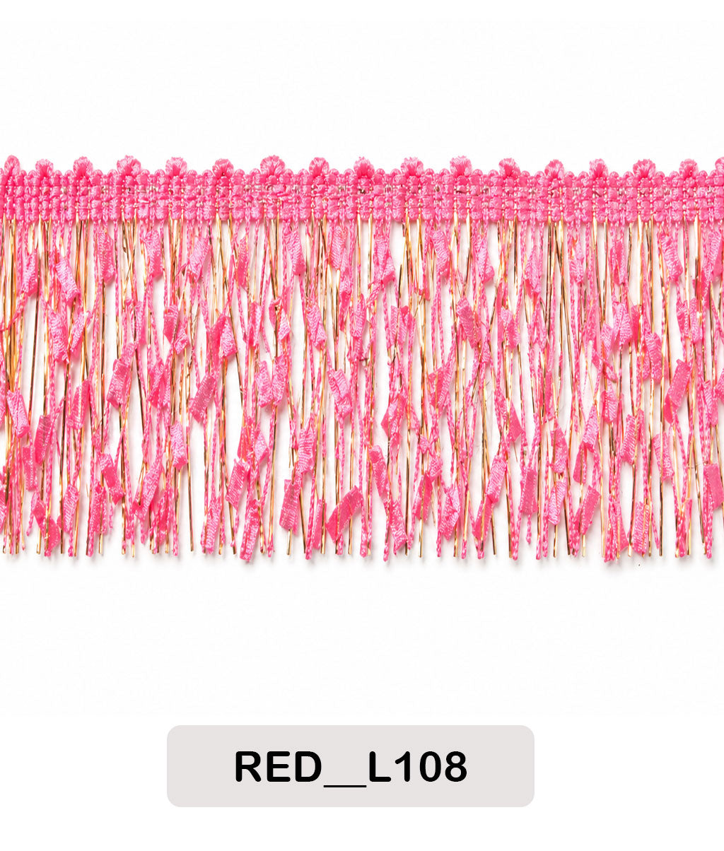 Designer Pink & Gold Fringe Lace Trim (RED__L108)
