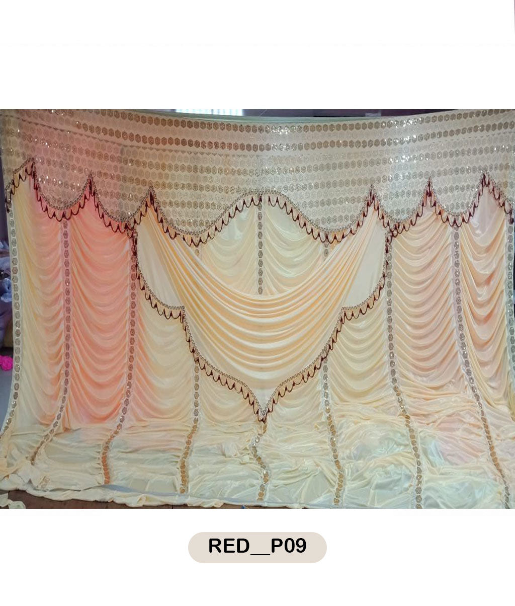 Champagne Sequin & Maroon Scalloped Luxe Curtain-RED__P09