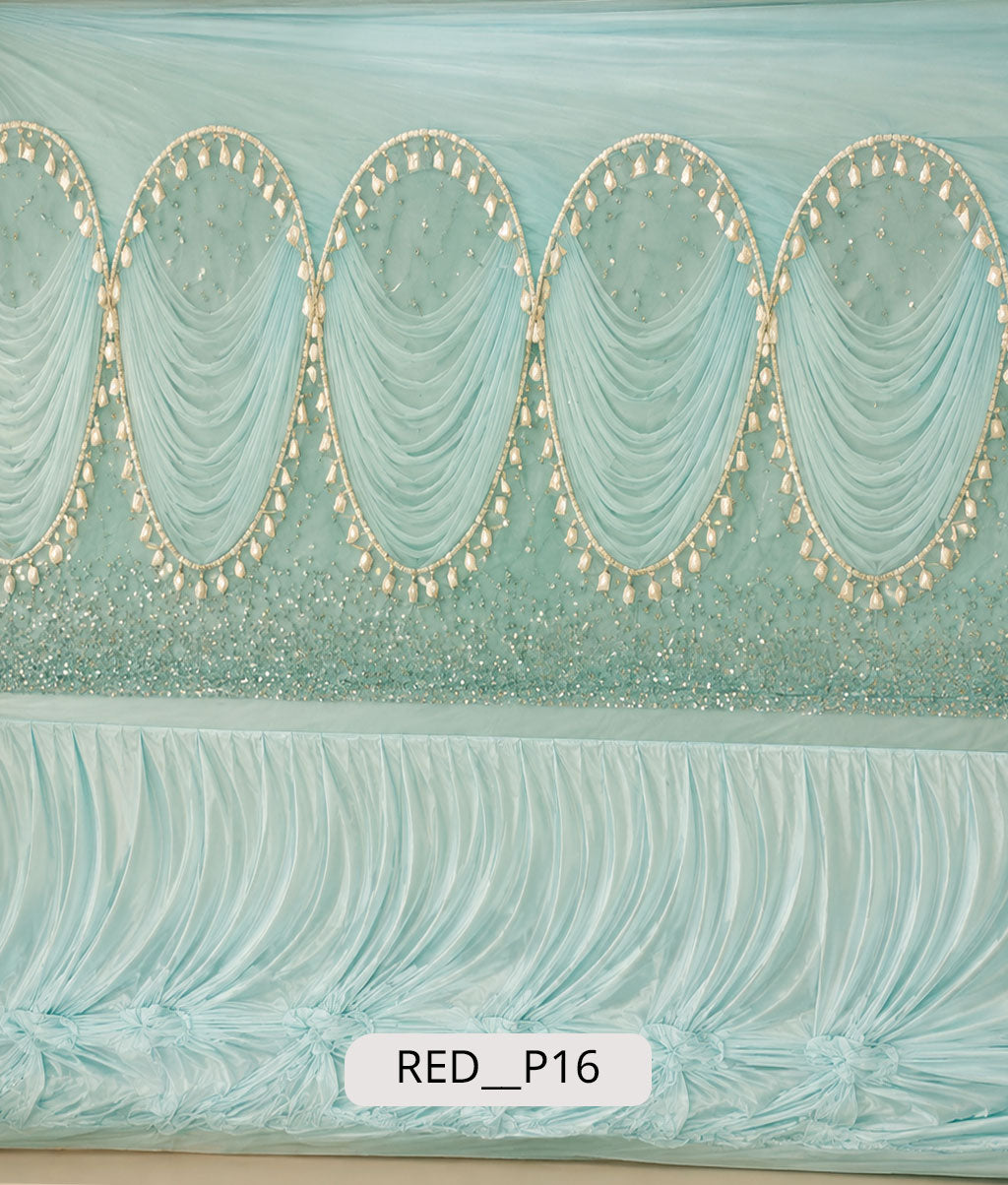 Aqua Blue Elegance Premium Draped Wedding Stage Curtain