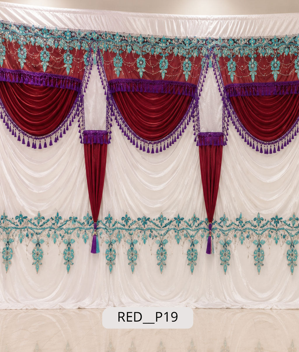 Luxury Wine Red & Turquoise Fusion Decorative Draped Curtain