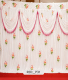 White Sheer Draped Stage Curtain with Elegant Floral Bootis
