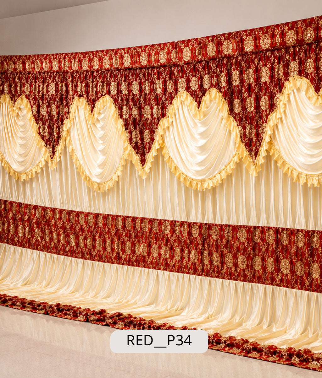 Golden Ivory & Maroon Brocade Royal Stage Curtain
