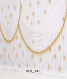 Pristine White Sheer Stage Curtain with Golden Zari Brooches (RED__P41)