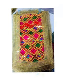 Multicolor Swastik Design Mata Chunri with Heavy Golden Fringe