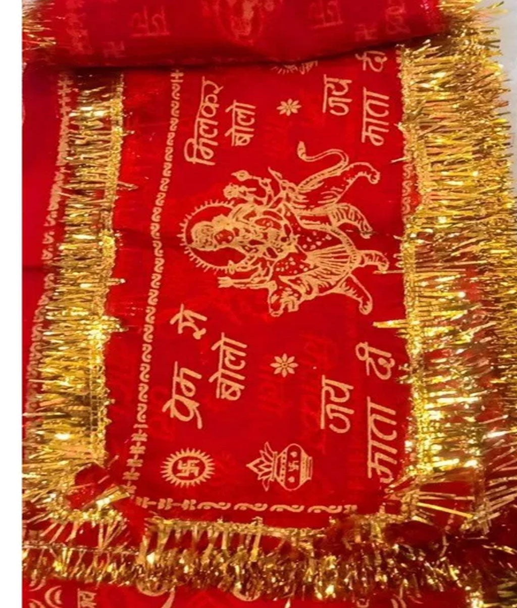 Divine Red Mata Chunri with Golden Fringe Lace