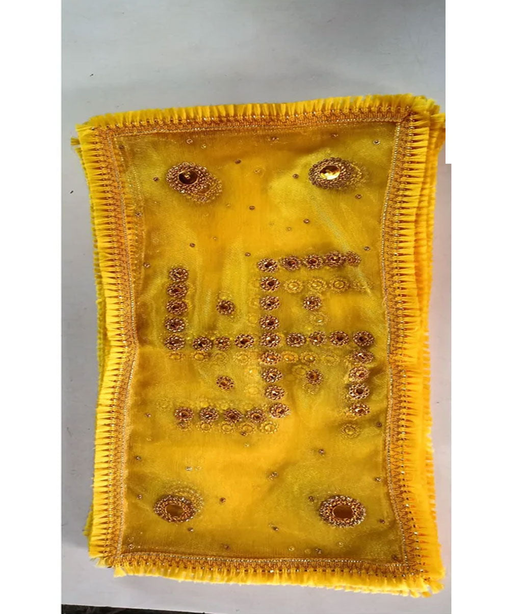 Yellow Designer Mata Chunri with Stone Work & Lace Border