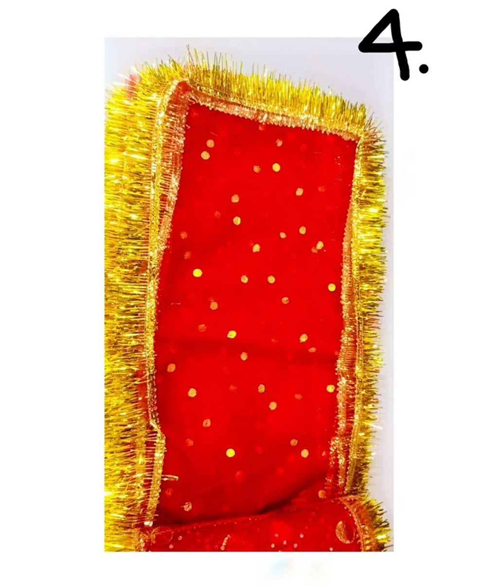 Red Butti Mata Chunri with Golden Fringe