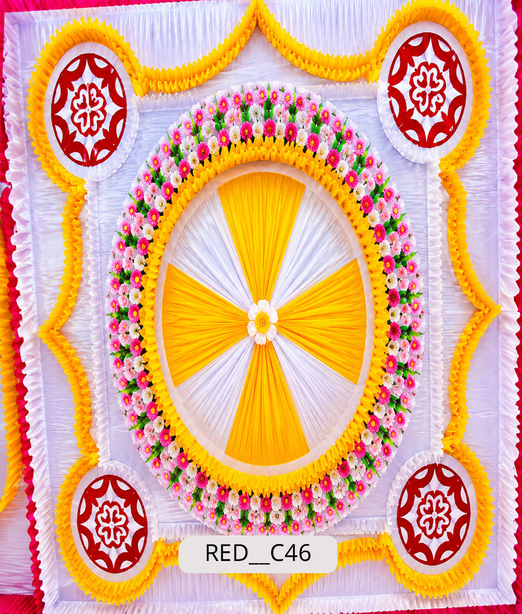 Sunburst Pinwheel Mandala with Floral Ring (RED__C46)