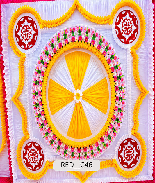 Sunburst Pinwheel Mandala with Floral Ring (RED__C46)