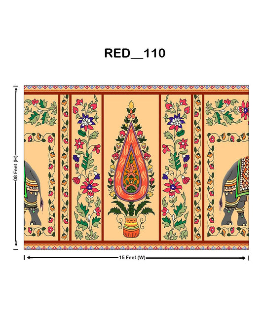 Pichwai Style Printed Backdrop(RED_110) 2
