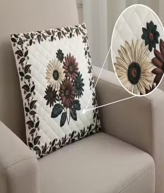 Set of 5 Velvet Quilted Cushion Covers 16x16 Inch Soft Printed Sofa Pillow Covers for Living Room Bedroom Home Decor (Cream Floral Design)(RED_CC002) - Royal events&decors #