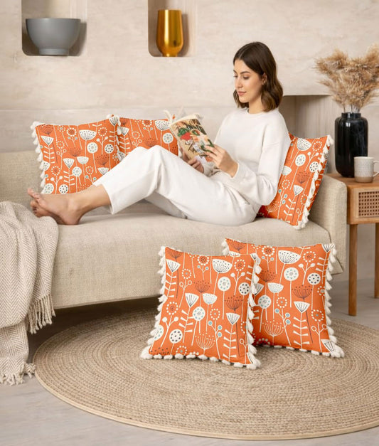 Floral Print Decorative Cushion Cover 16 x 16  inches, Set of 5, Cotton.(RED__CC011) - Royal events&decors #