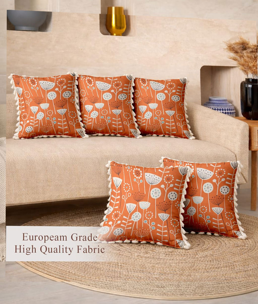 Floral Print Decorative Cushion Cover 16 x 16  inches, Set of 5, Cotton.(RED__CC011) - Royal events&decors #