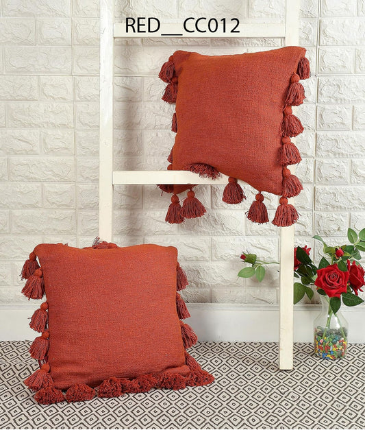 Boho Tassel Cushion Covers (Set of 2, 16x16, Rust) - Royal events&decors #