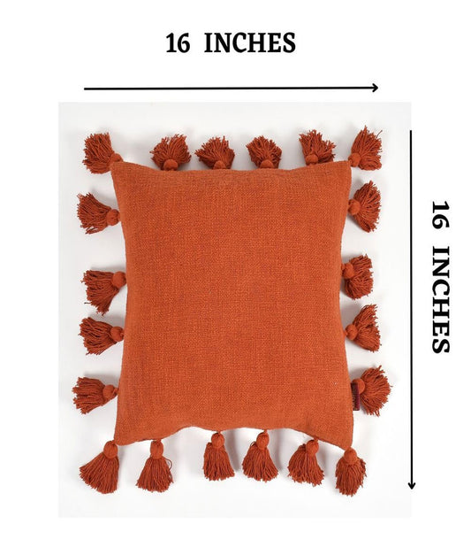 Boho Tassel Cushion Covers (Set of 2, 16x16, Rust) - Royal events&decors #