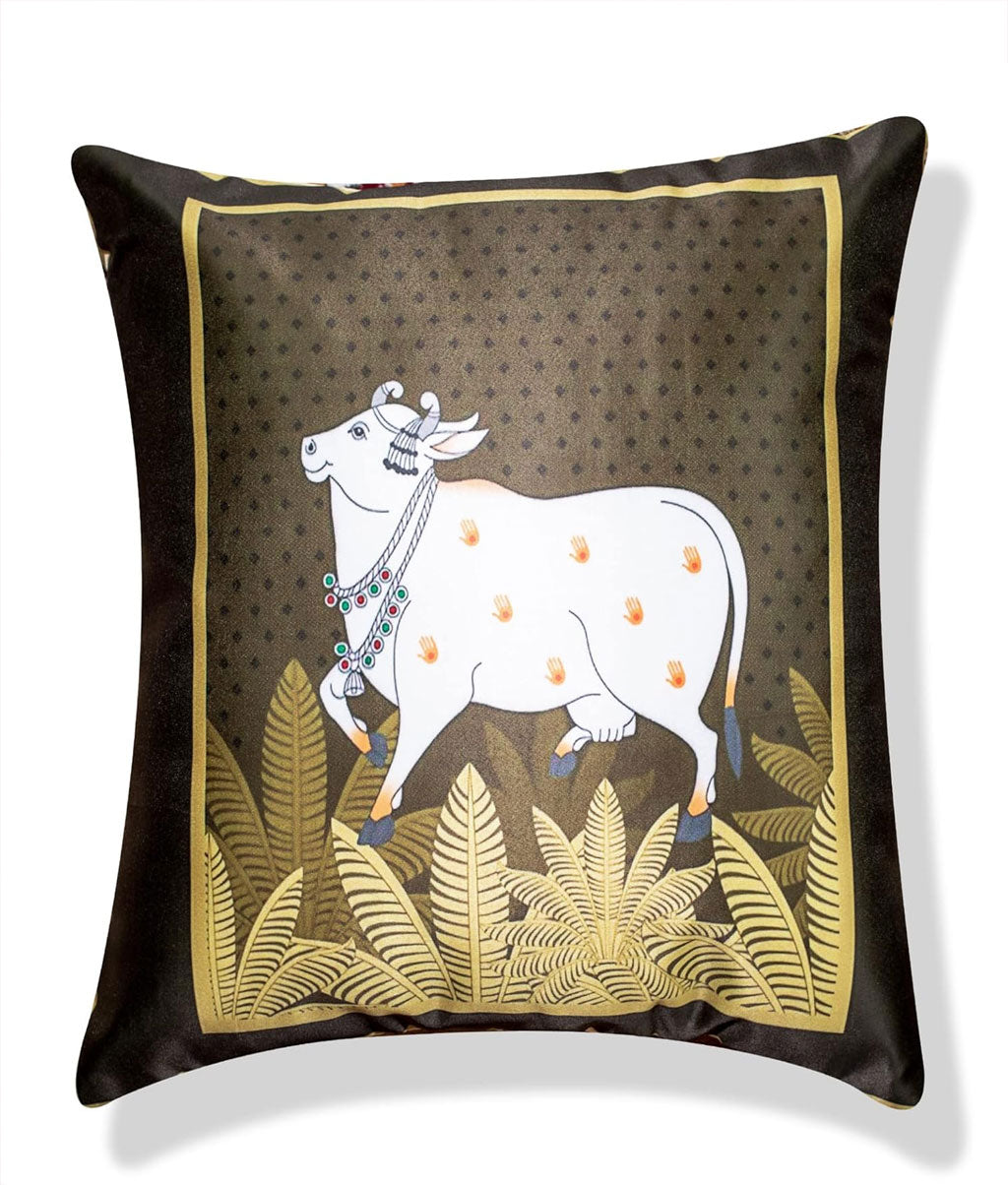 Satin Cow Pichwai Cushion Covers Set of 5 (16x16) (RED__CC015) - Royal events&decors #