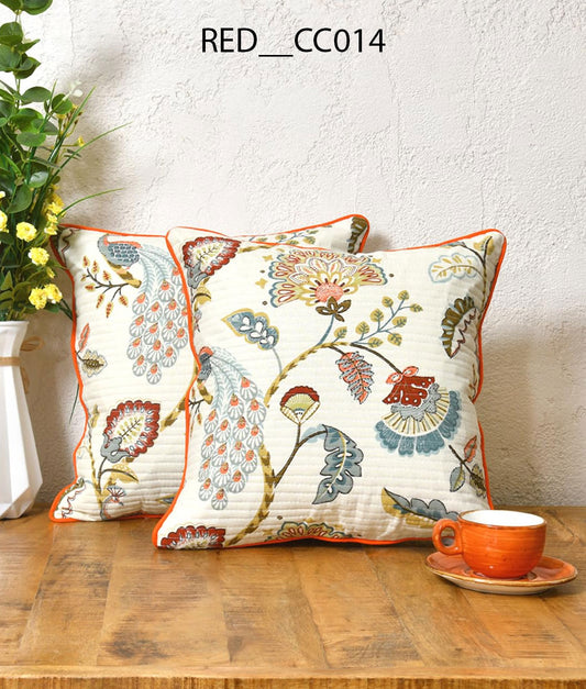 Cotton Cushion Covers Set of 2; 16x16 Inches,Multicolor Peacock - Royal events&decors #
