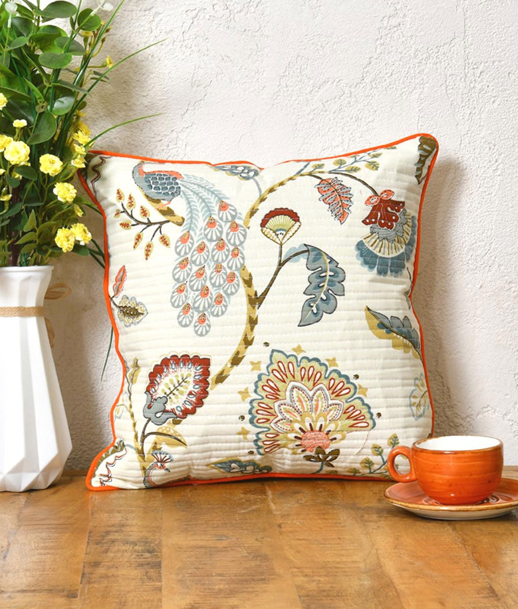 Cotton Cushion Covers Set of 2; 16x16 Inches; Multicolor Peacock - Royal events&decors #