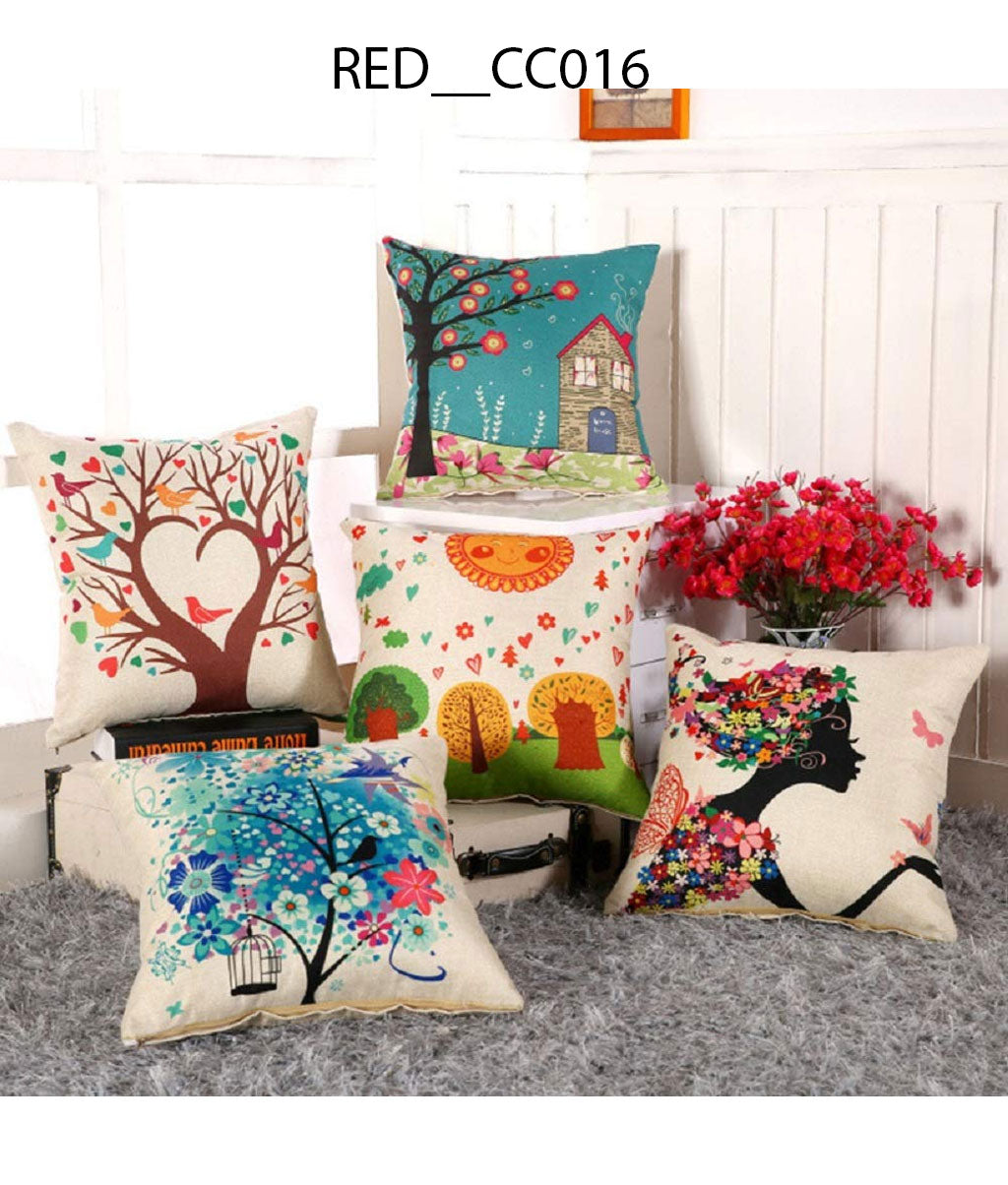 Cotton 175TC Cushion Cover, 16 x 16 Inch, Multicolour, Set of 5 - Royal events&decors #