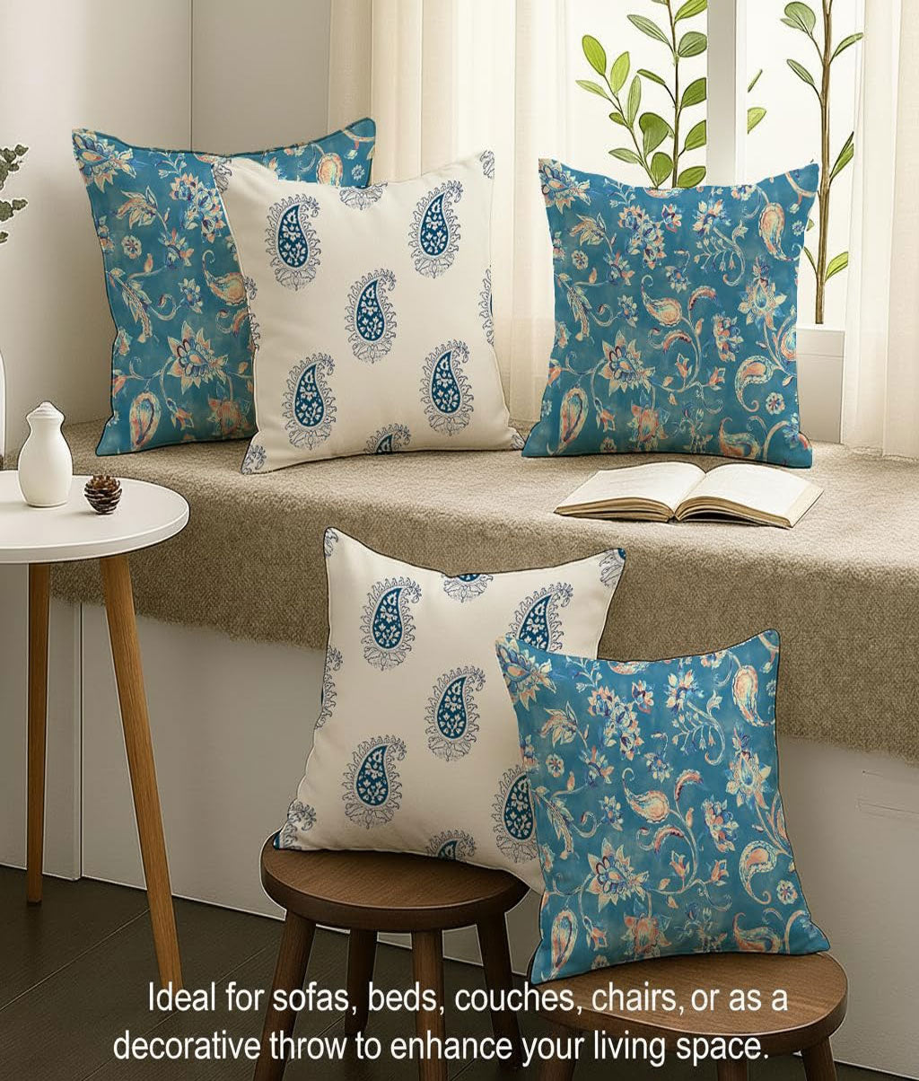 Elegant Blue Paisley Cushion Set of 5  (16x16) - Royal events&decors #