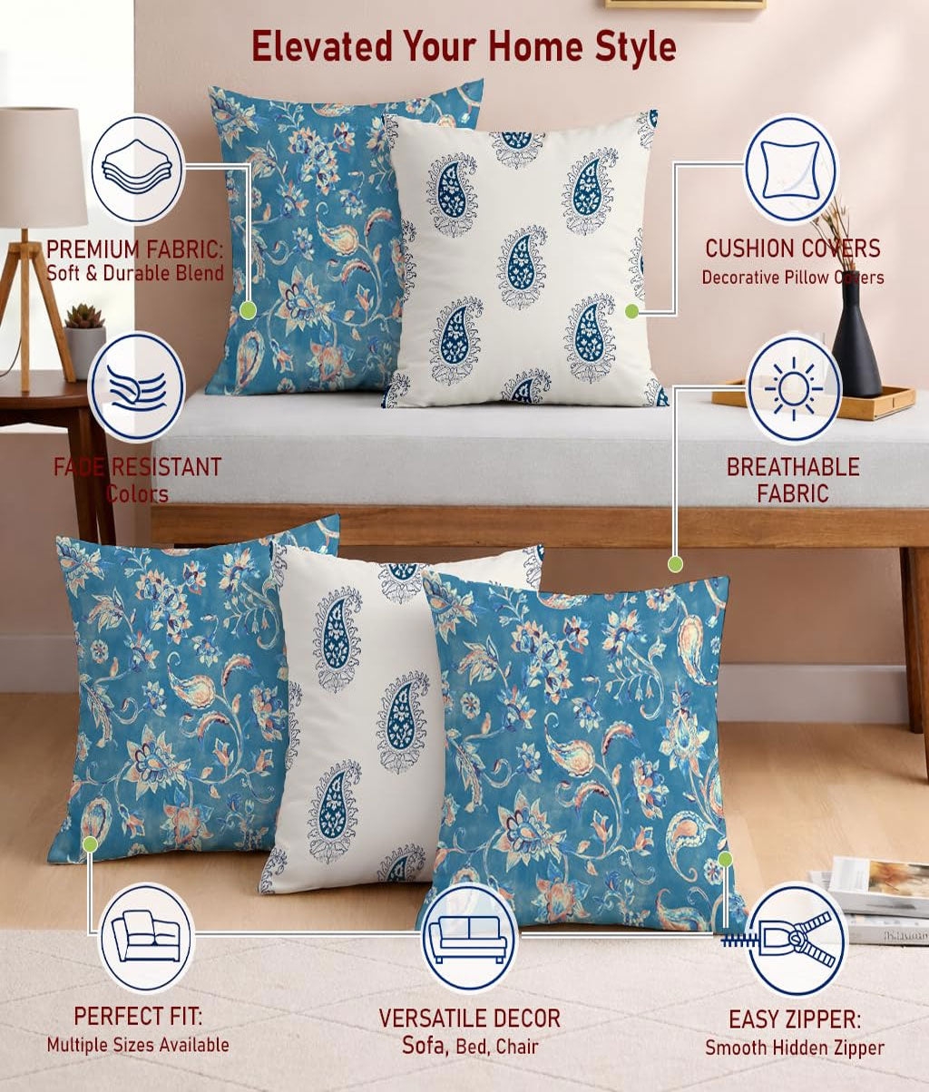Elegant Blue Paisley Cushion Set of 5  (16x16) - Royal events&decors #