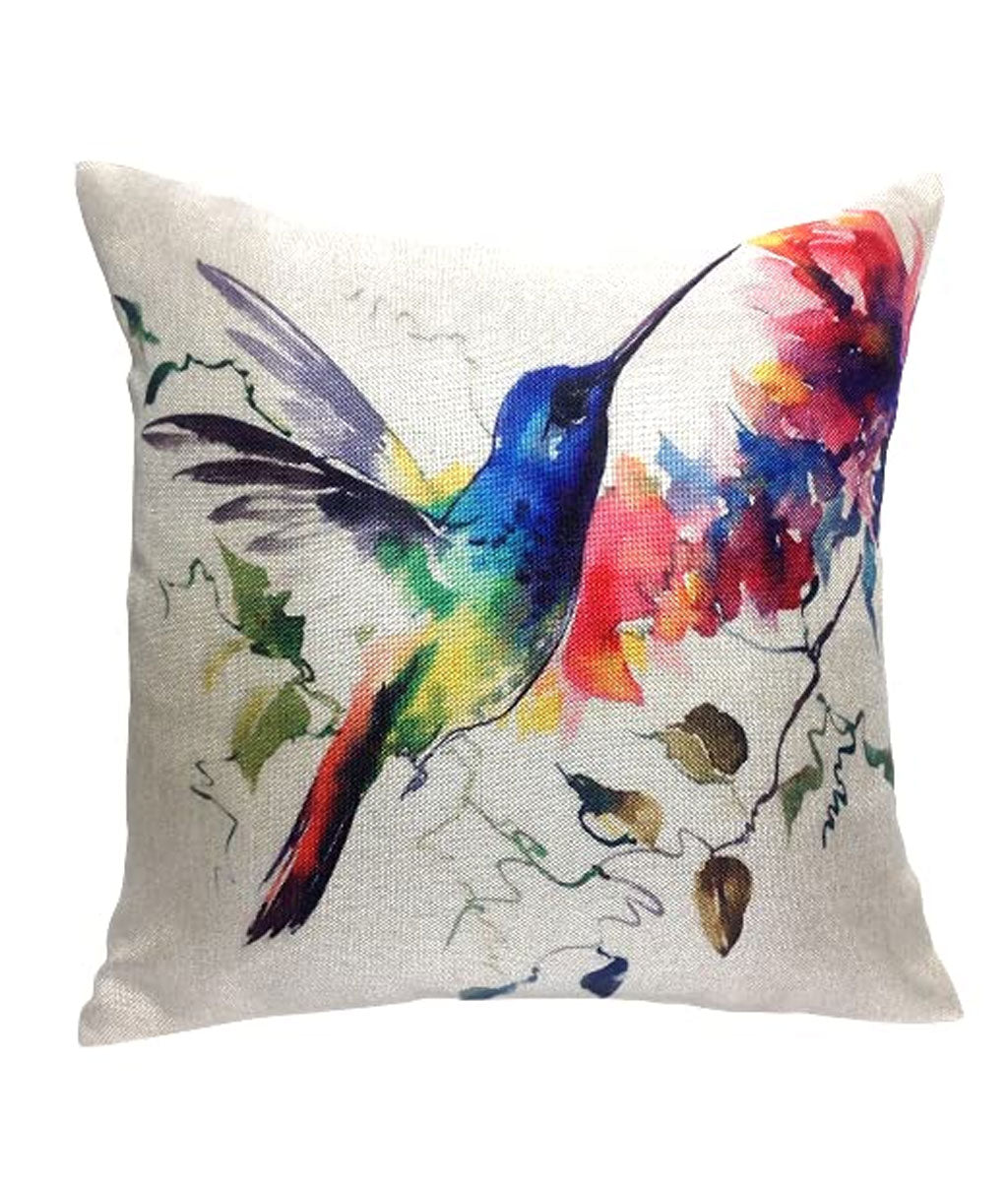 Premium Jute Digital Printed Cushion Pillow Cover, Set of 5 (16x16 Inch, Multi-Birds) - Royal events&decors #