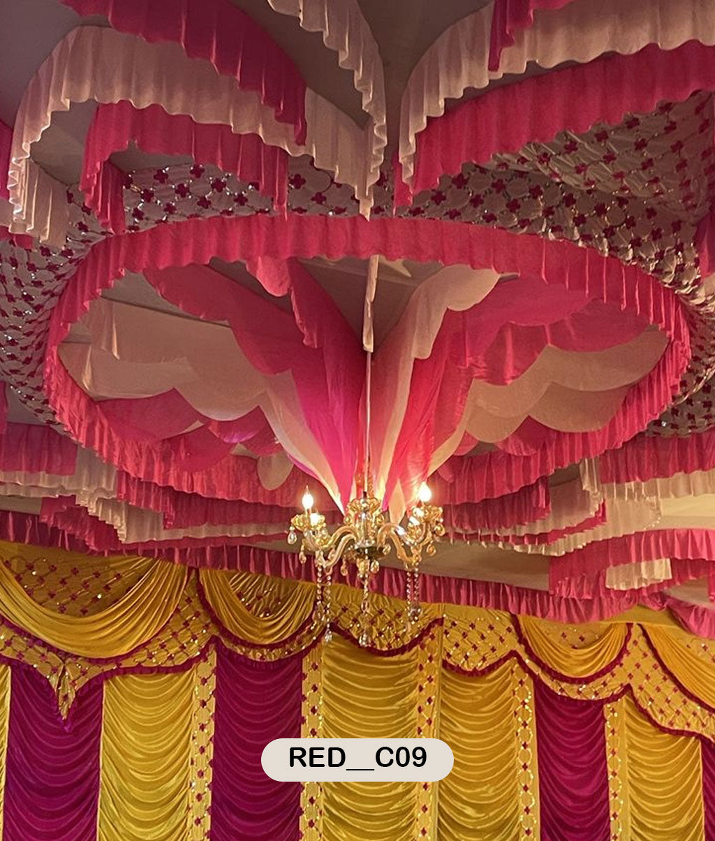 Pink & White Royal Ceiling Draping Fabric-RED__C09