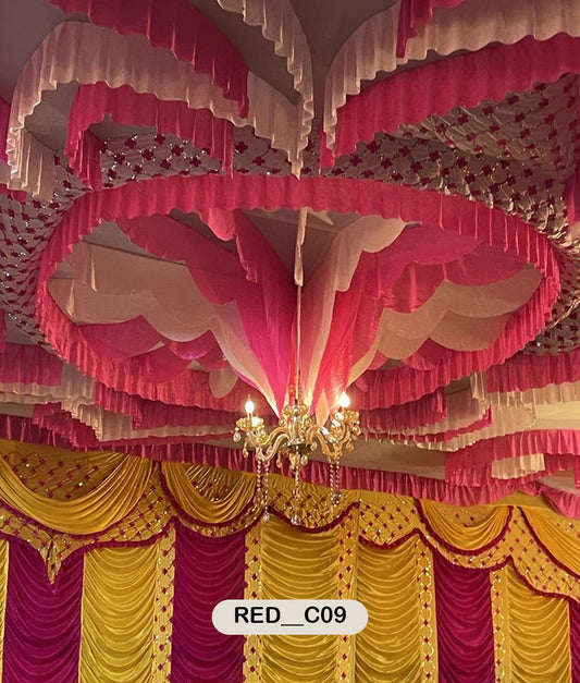 Pink & White Royal Ceiling Draping Fabric-RED__C09