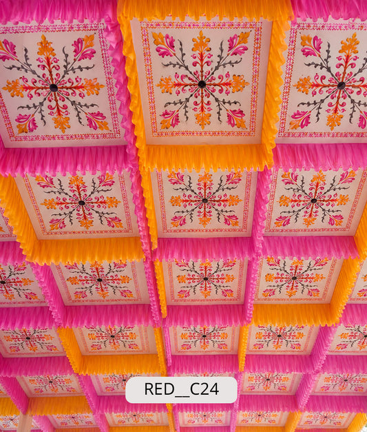 Printed Box / Coffer Ceiling with Frill Border (RED__C24)