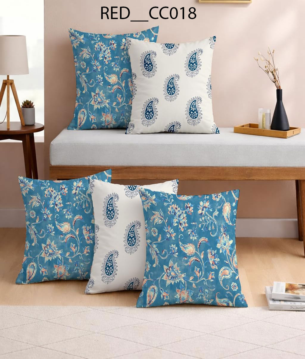 Elegant Blue Paisley Cushion Set of 5  (16x16) - Royal events&decors #