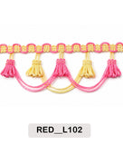 Pink Yellow Hanging Tassel Lace Border (RED__L102)