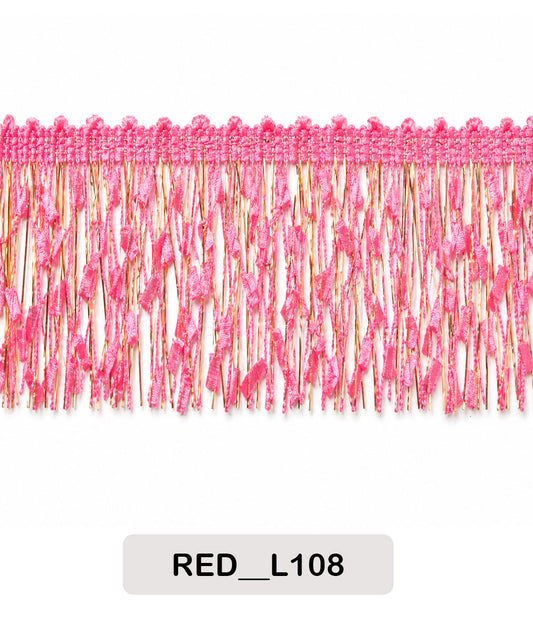 Designer Pink & Gold Fringe Lace Trim (RED__L108)