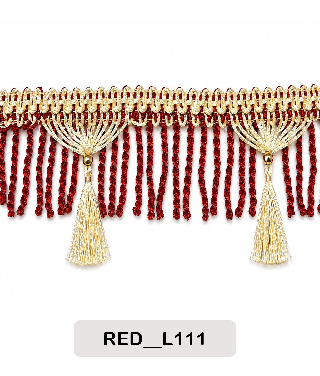 Red & Gold Designer Tassel Fringe Lace Trim (Code: L111)