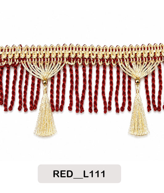 Red & Gold Designer Tassel Fringe Lace Trim (Code: L111)