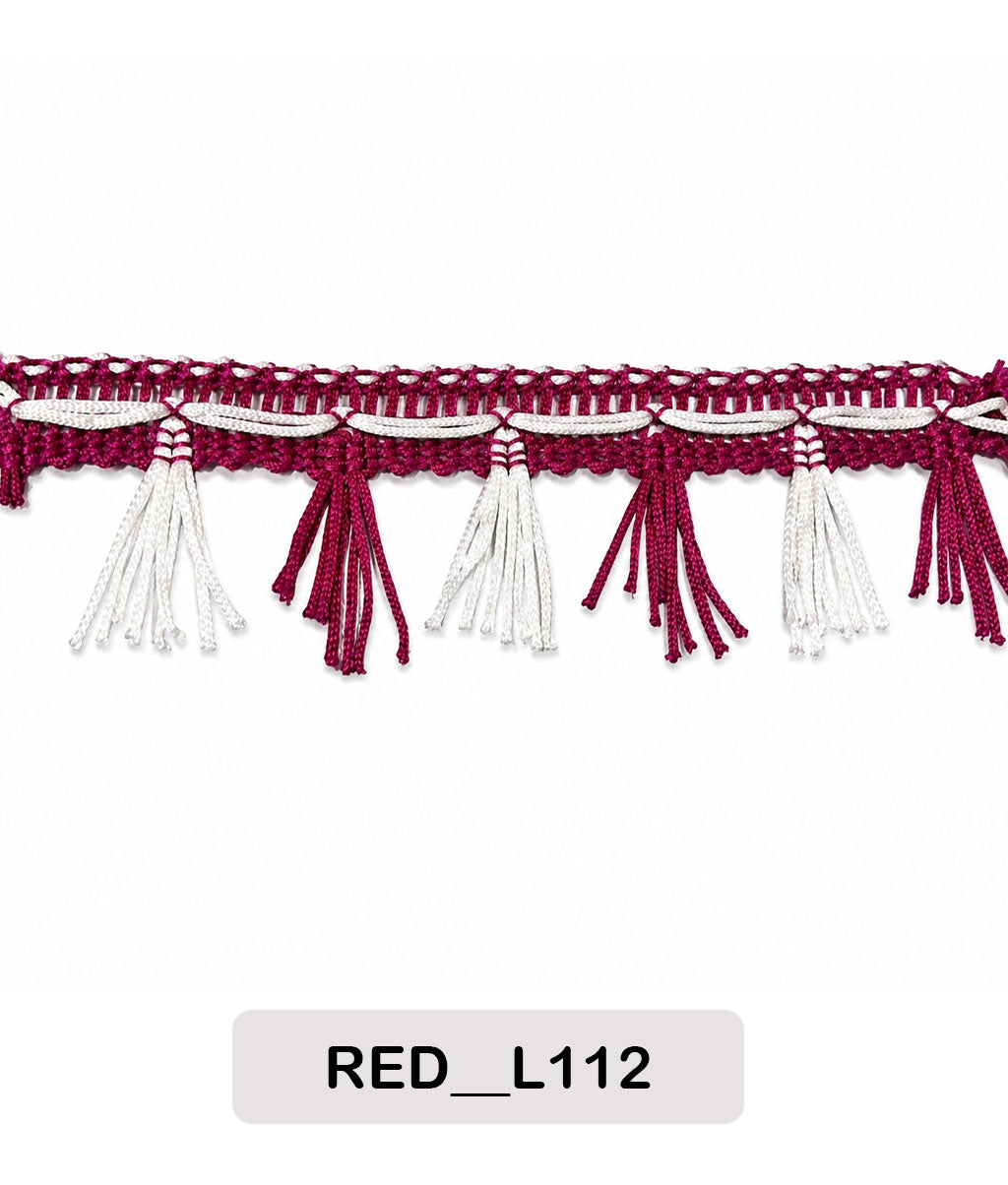 Elegant Maroon & White Tassel Lace Trim (RED__L112)