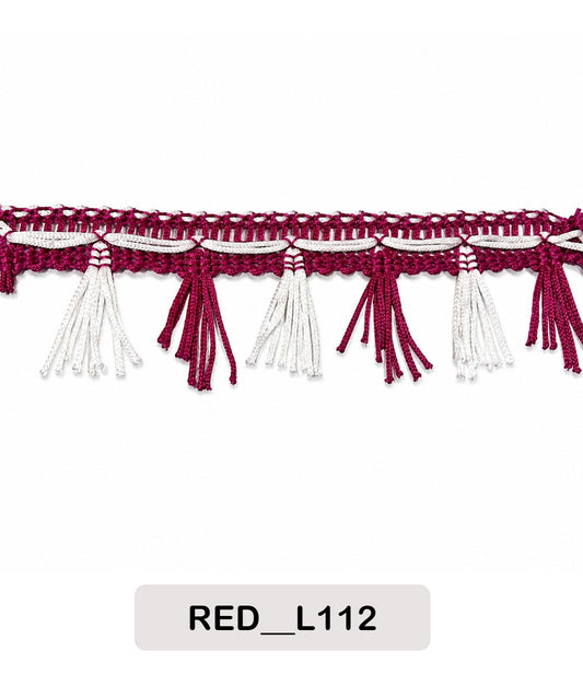 Elegant Maroon & White Tassel Lace Trim (RED__L112)