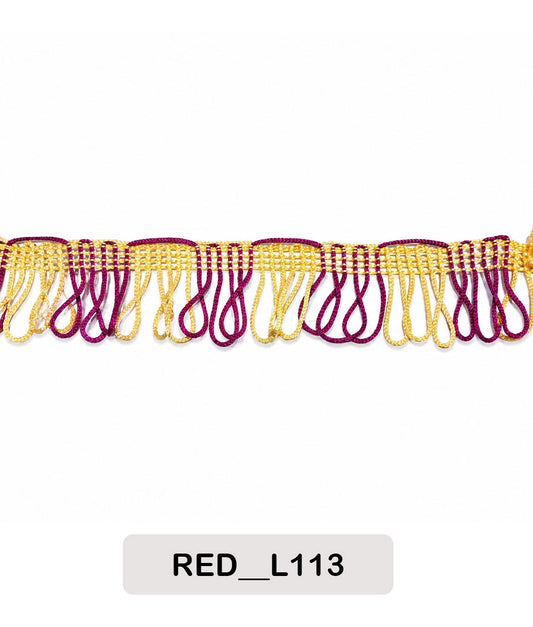 Gold & Magenta Loop Tassel Fringe Lace Trim (Code: L113)   