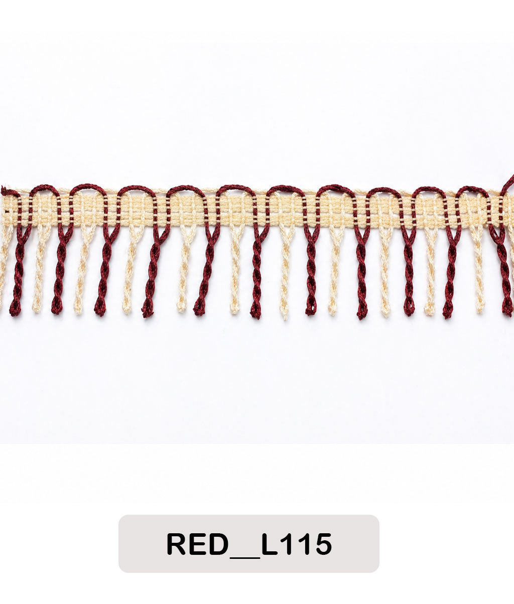Cream & Maroon Loop Fringe Lace Trim (Code: L115)