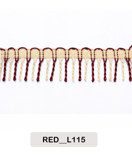 Cream & Maroon Loop Fringe Lace Trim (Code: L115)