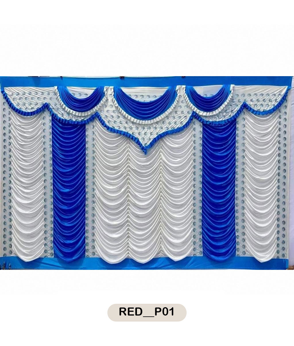 Royal Blue & Silver Scalloped Draping Curtain-RED__P01