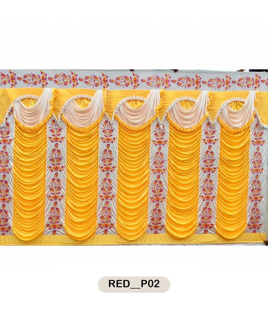 Golden Yellow & Floral Pillar Draping Curtain-RED__P02