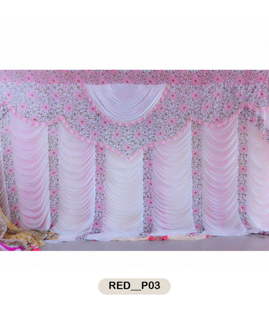 Pastel Pink & White Floral Embroidered Curtain-RED__P03